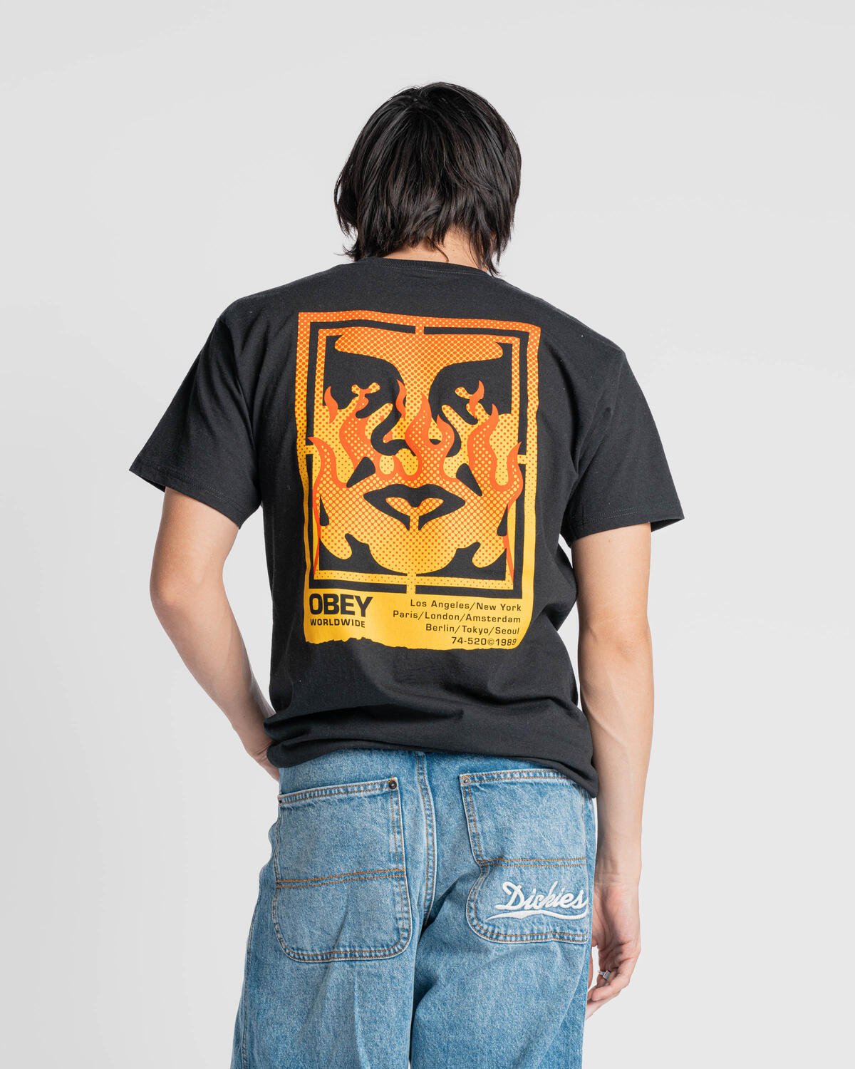 Tシャツ・カットソー OBEY Men T-shirt Black 165264048 BLK Obey ICON STENCIL FLAME TEE | 165264048-BLK | AFEW STORE